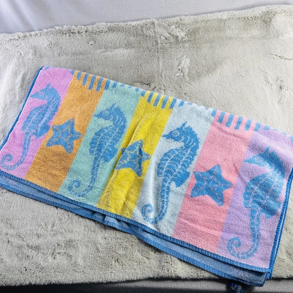 Vintage Gramercy Brastex Towel Seahorses Two Sided Beach Brazil 28